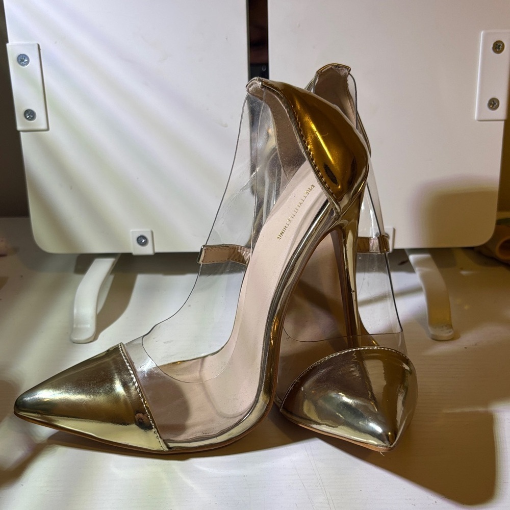 PrettyLittleThing Gold and Clear Heels